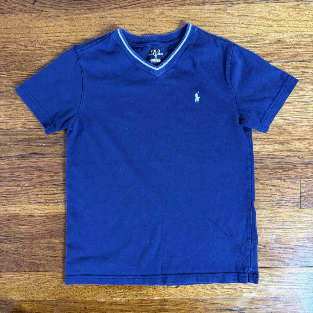 Polo Ralph Lauren Boys Short-sleeved Cotton Jersey V-neck T-shirt Blue Size 7